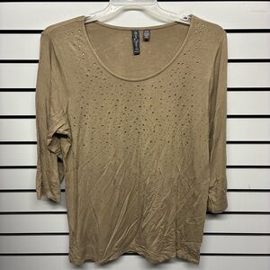 Avenue Tan Blouse with Stud Accents